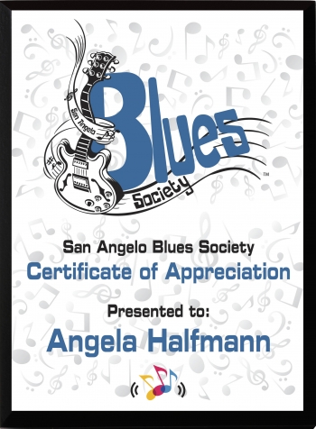 Blues Society appreciation plaque