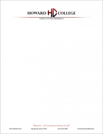 Howard College president letterhead