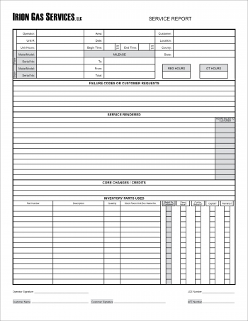 Irion Gas Services LLC service report form