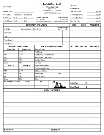 Lasal Well Service invoice