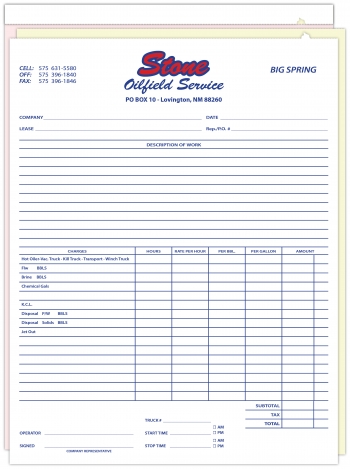 Stone Oilfield Service Invoice set 2