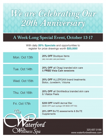 Waterford Wellness 20th anniversary flyer